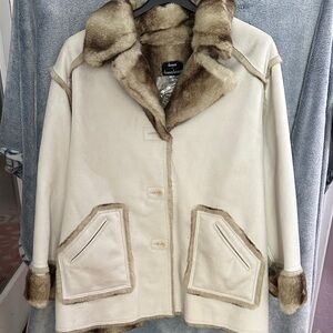 Dennis Basso Cream Teddy Reversible Jacket with Brown Faux Fur